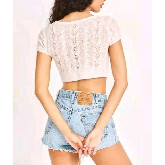 NWT LoveshackFancy Elba Crop Lightweight Cashmere Cardigan Shrug Ivory Small - Picture 3 of 10